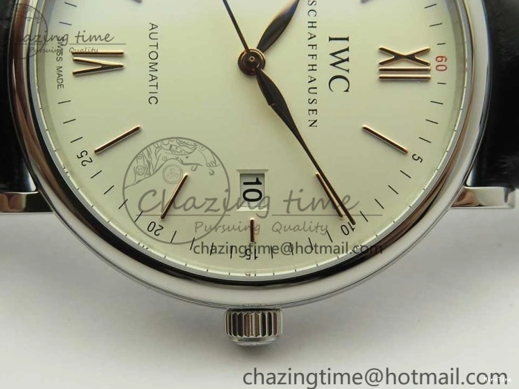 MIROTIME 0309 Portofino Automatic SS FKF 1:1 Best Edition White Dial RG Markers on Black Leather Strap A Stretchable 7141